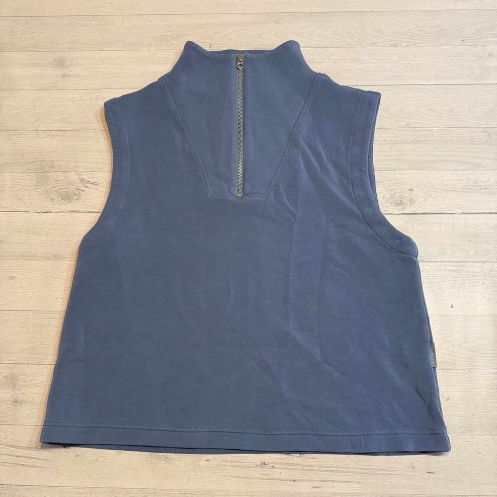 Varley Women Blue Magnolia Half-Zip Sleeveless DoubleSoft Tank Top